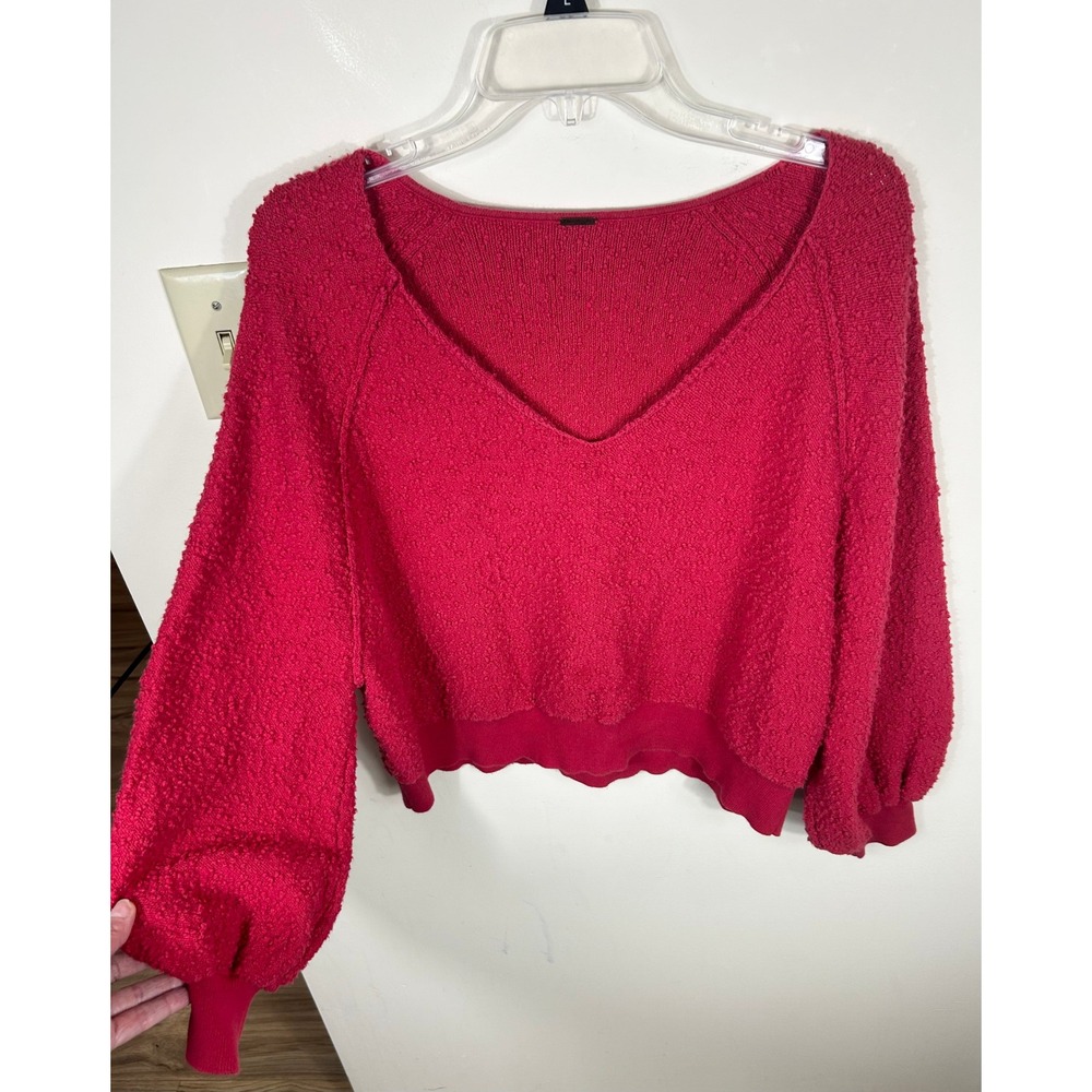 Free People Popcorn Knit Top Women's Found My Friend Balloon Sleeve BOHO Slouchy